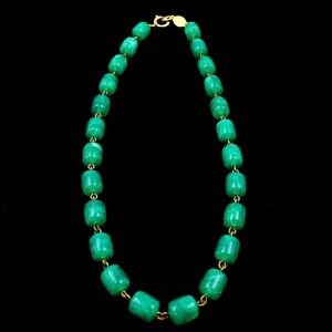 VTG Freirich Choker Necklace Green Barrel Bead Lucite‎ Signed Designer MCM Candy